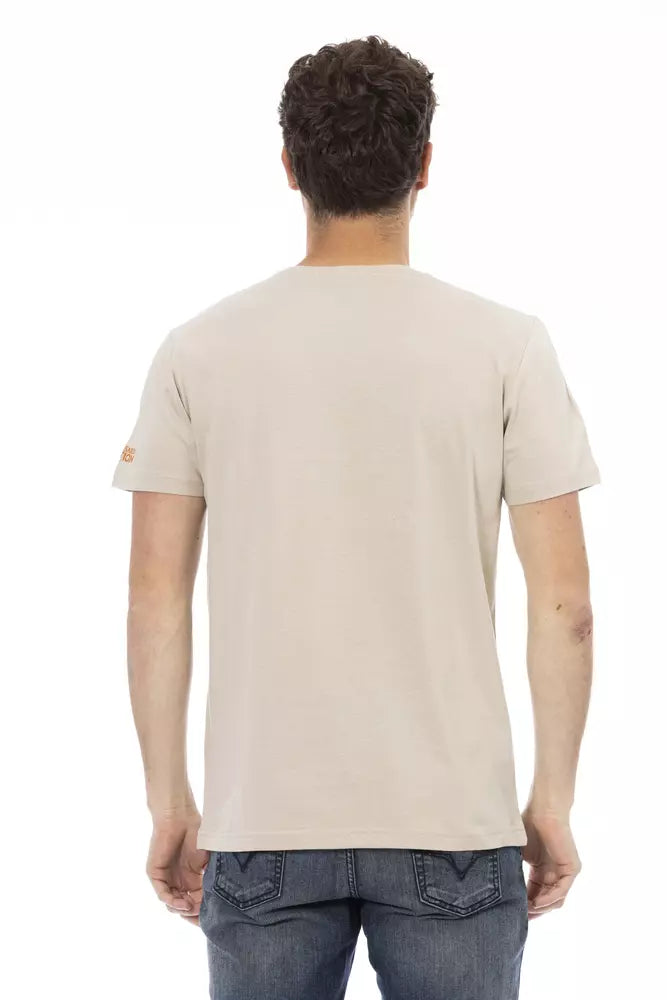 Beige Short Sleeve Luxury Tee with Front Print