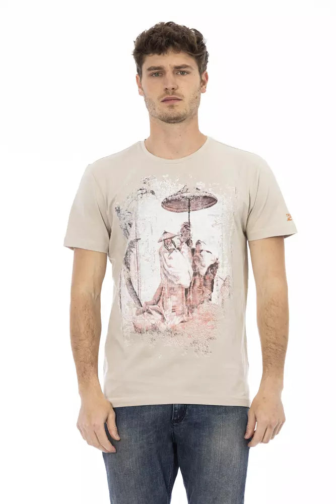 Beige Short Sleeve Luxury Tee with Front Print