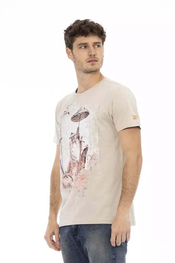 Beige Short Sleeve Luxury Tee with Front Print