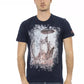 Chic Blue Short Sleeve Tee with Front Print