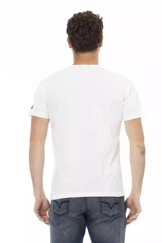 Elegant White Round Neck Tee with Front Print