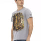 Chic Gray Short Sleeve T-Shirt with Unique Print