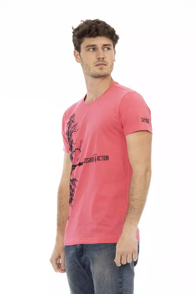 Chic Pink Short Sleeve Tee with Unique Front Print