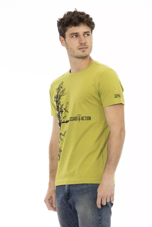 Chic Green Short Sleeve Tee with Front Print