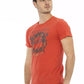 Sleek Red Round Neck Tee with Front Print