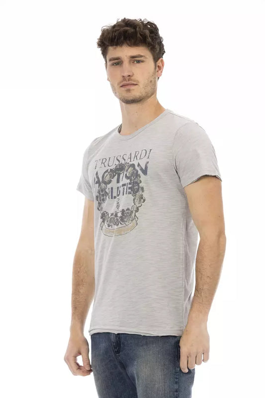 Elegant Gray Short Sleeve T-Shirt with Print