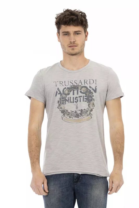 Elegant Gray Short Sleeve T-Shirt with Print