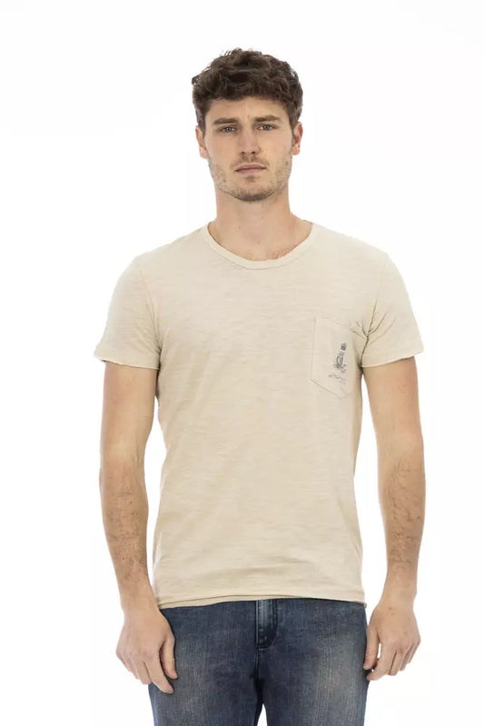 Beige Chest Pocket Tee - Casual Elegance