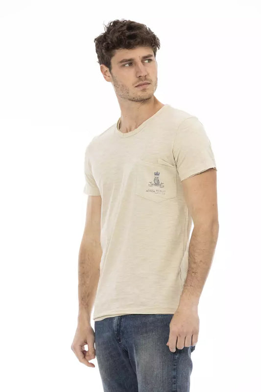 Beige Chest Pocket Tee - Casual Elegance