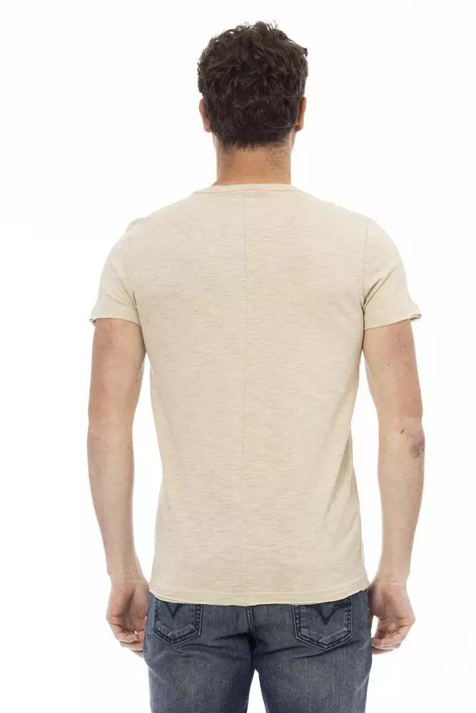 Beige Chest Pocket Tee - Casual Elegance