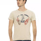 Beige Short Sleeve Cotton Blend T-Shirt