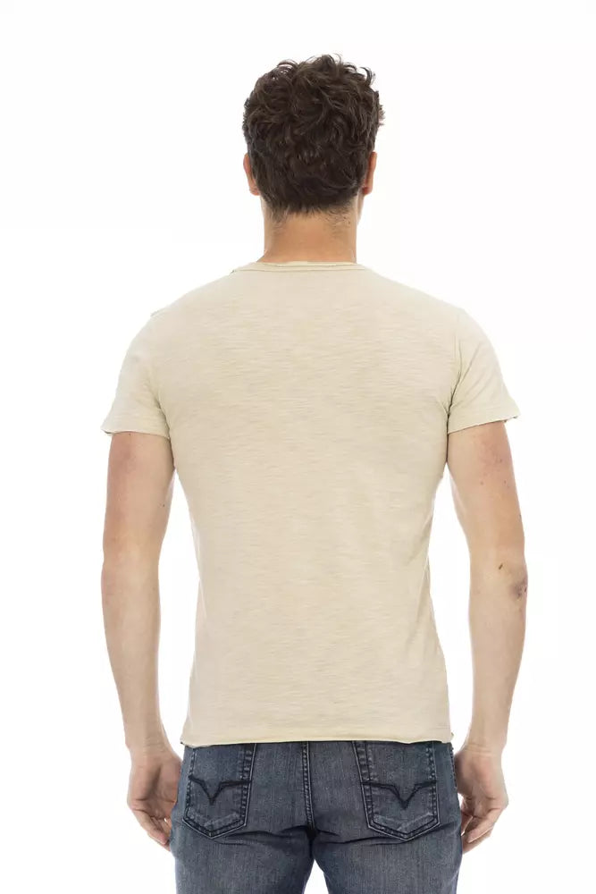 Beige Short Sleeve Cotton Blend T-Shirt