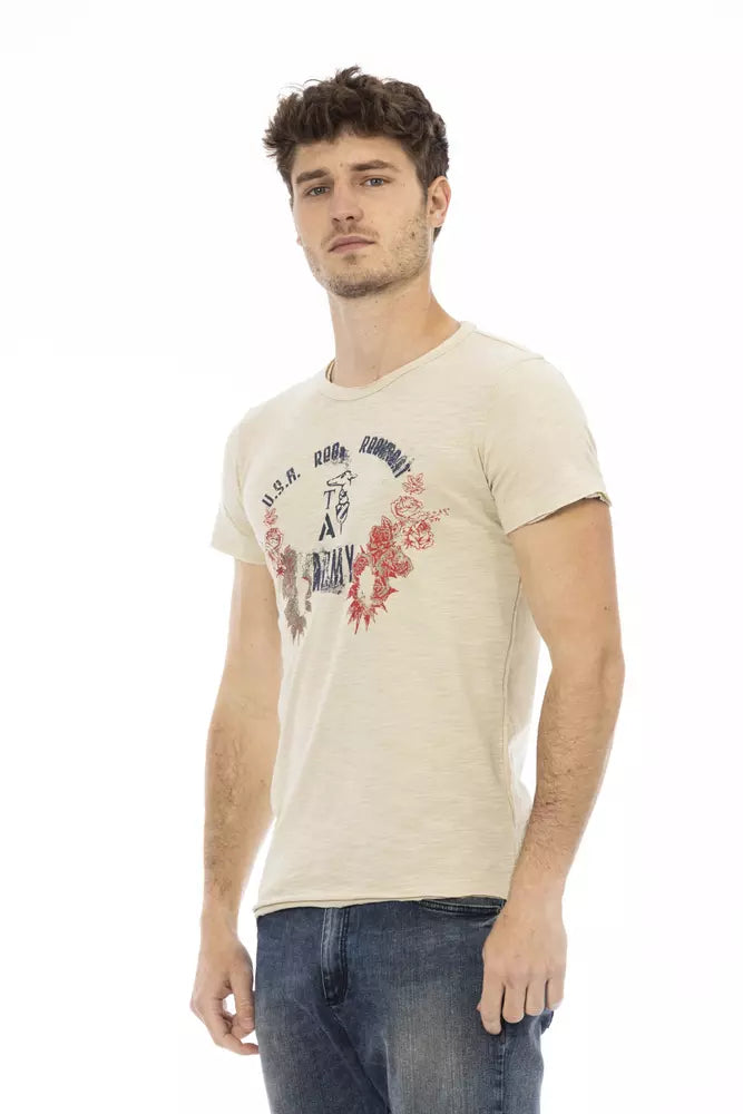 Beige Short Sleeve Cotton Blend T-Shirt