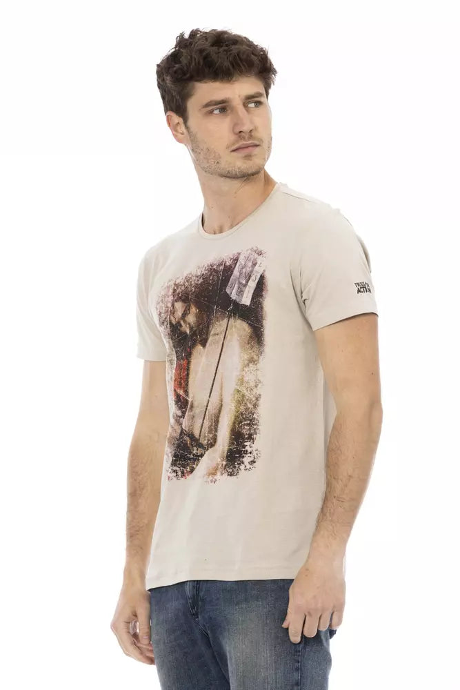 Beige Cotton Blend Tee for Men