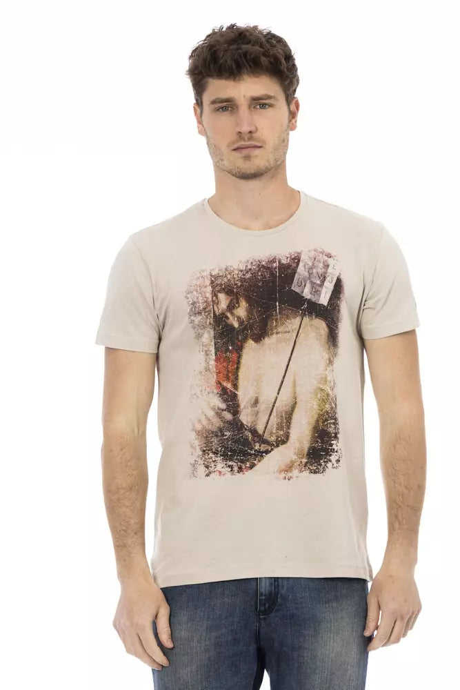 Beige Cotton Blend Tee for Men