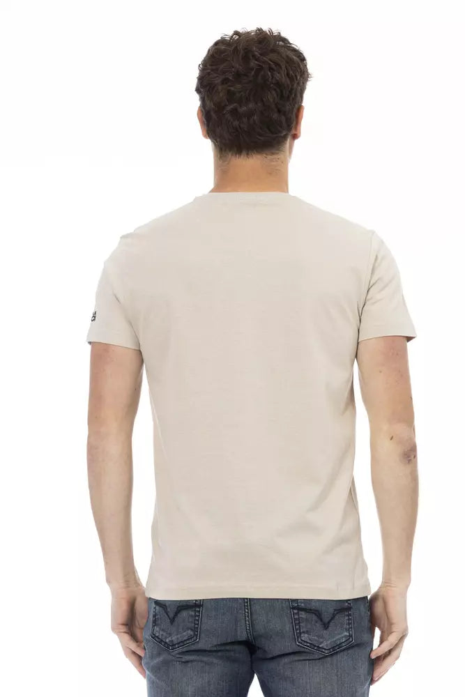 Beige Cotton Blend Tee for Men