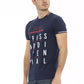 Sleek Short Sleeve Blue Tee with Front Print