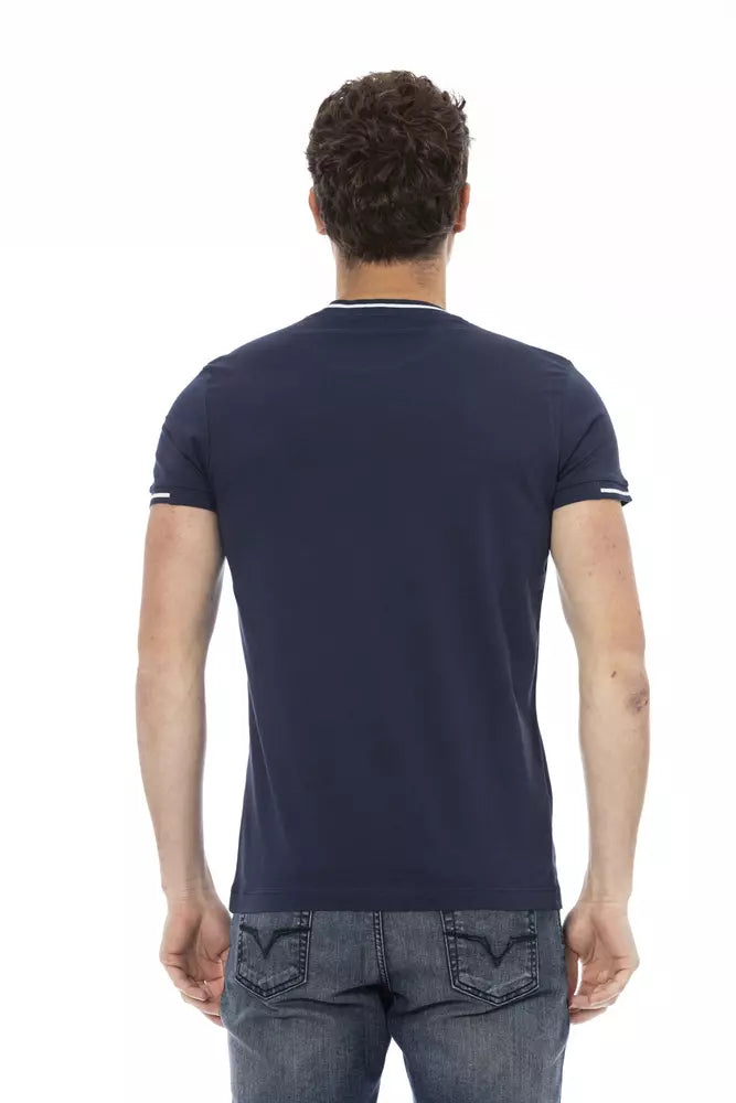 Sleek Short Sleeve Blue Tee with Front Print