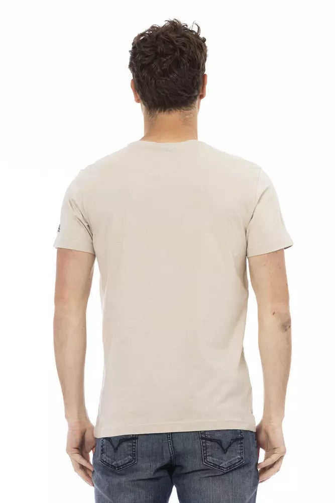 Beige Round Neck Tee with Front Print