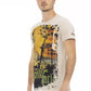 Beige Round Neck Tee with Front Print