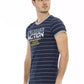 Blue Cotton Blend Casual Tee