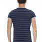 Blue Cotton Blend Casual Tee