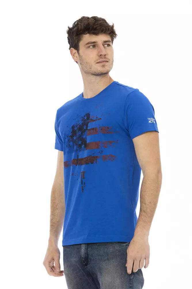 Elegant Blue Short Sleeve Tee with Front Print