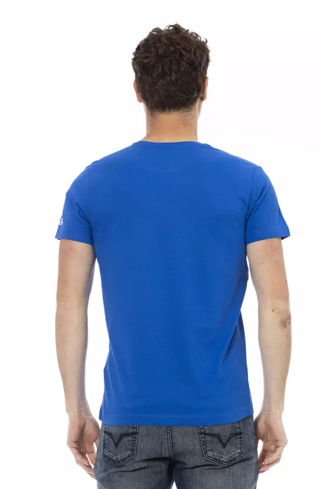 Elegant Blue Short Sleeve Tee with Front Print