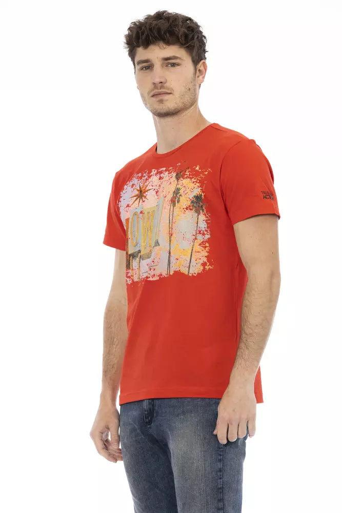 Vibrant Red Round Neck Tee with Graphic Print