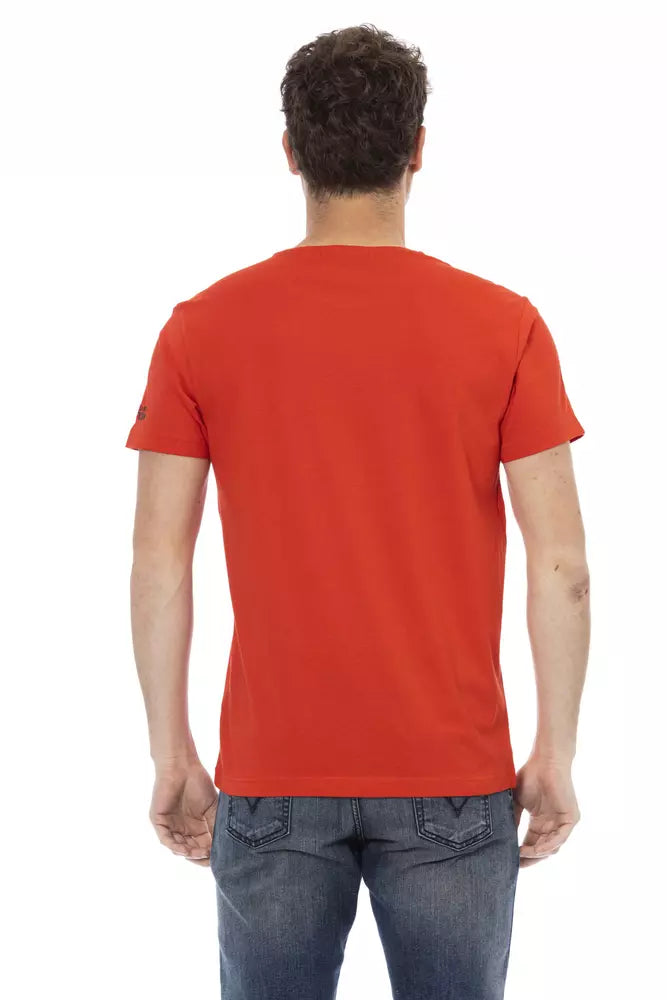 Vibrant Red Round Neck Tee with Graphic Print