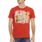 Vibrant Red Round Neck Tee with Graphic Print