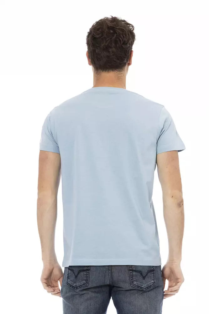 Elevated Casual Light Blue Tee with Unique Front Print