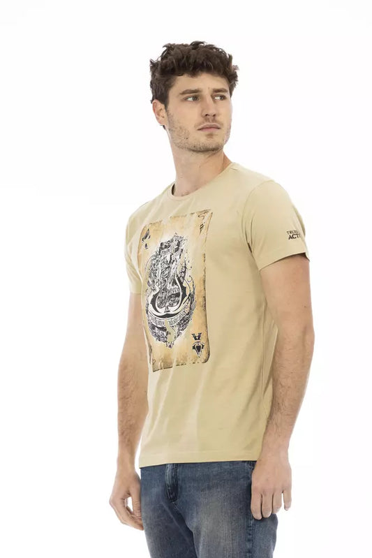 Beige Cotton Blend Casual Tee