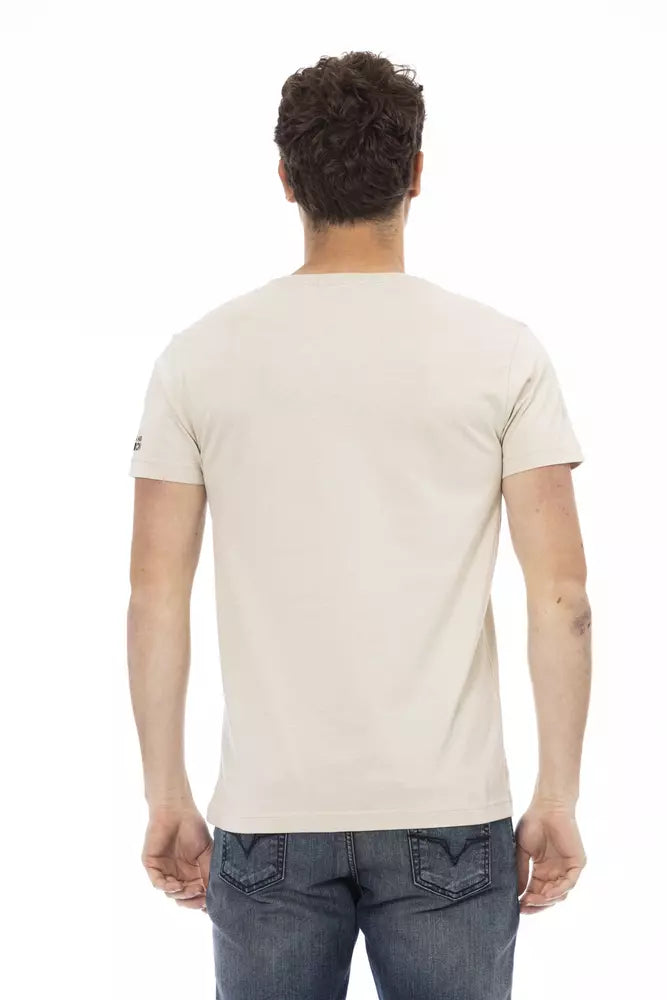 Beige Short Sleeve Cotton Blend Tee