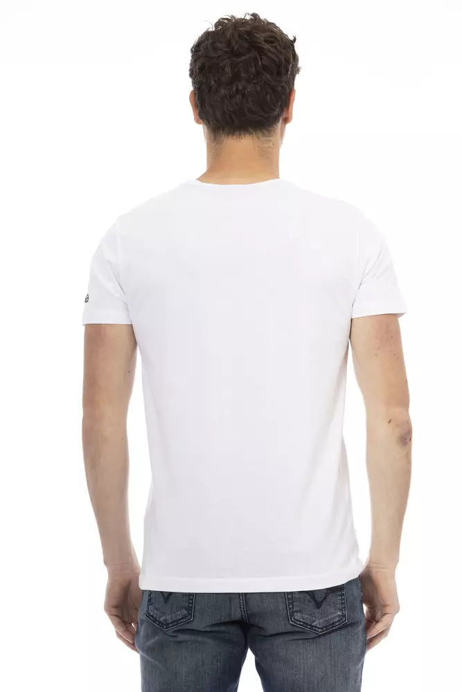 Sleek White Round Neck Tee with Front Print