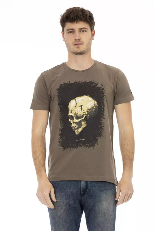 Elegant Short Sleeve Brown Tee with Unique Print