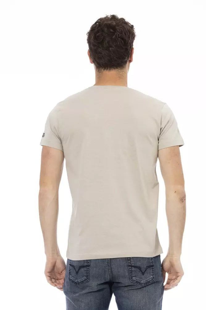 Beige Short Sleeve Cotton-Blend Tee