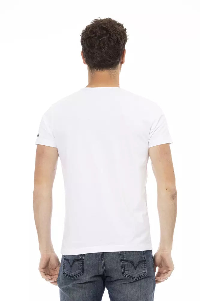 Elegant White Round Neck Cotton Tee