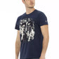 Chic Blue Printed Tee with Short Sleeves