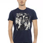 Chic Blue Printed Tee with Short Sleeves