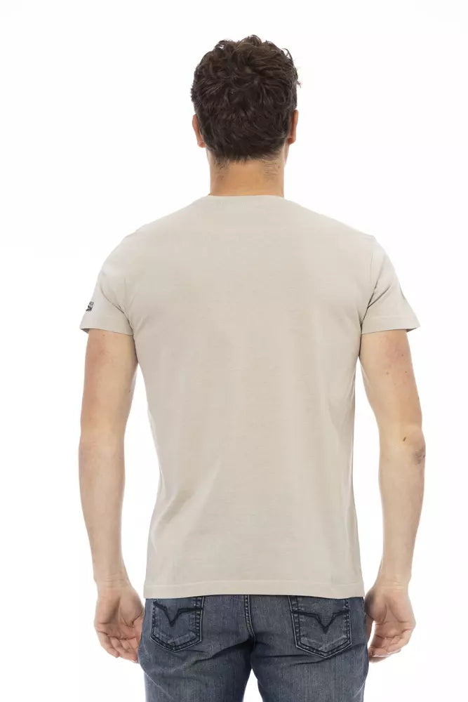 Elegant Beige Short Sleeve Round Neck Tee