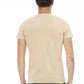 Beige V-Neck Tee with Elegant Front Print