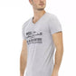 Chic V-Neck Tee with Front Print in Gray