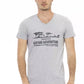 Chic V-Neck Tee with Front Print in Gray