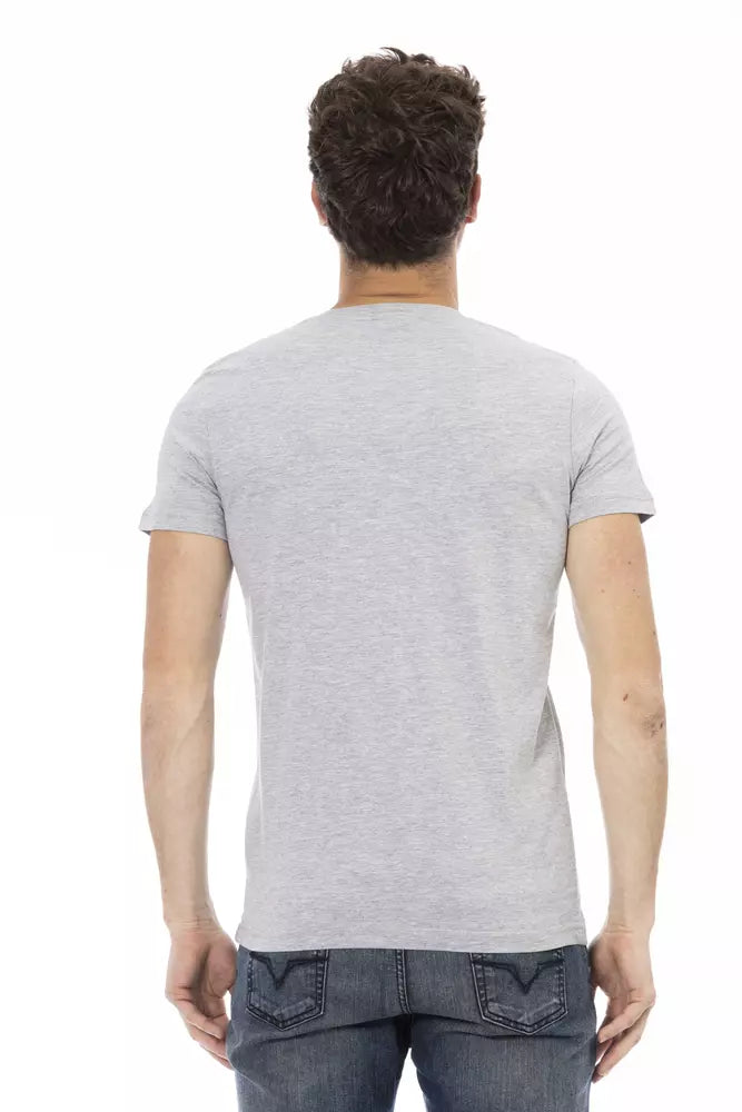 Chic V-Neck Tee with Front Print in Gray