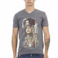 Elegant V-Neck Tee with Front Print Design