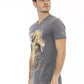 Chic V-Neck Gray Tee with Striking Front Print