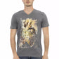 Chic V-Neck Gray Tee with Striking Front Print