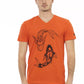 Vibrant Red V-Neck Tee with Front Print