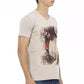 Beige V-Neck Tee with Front Print